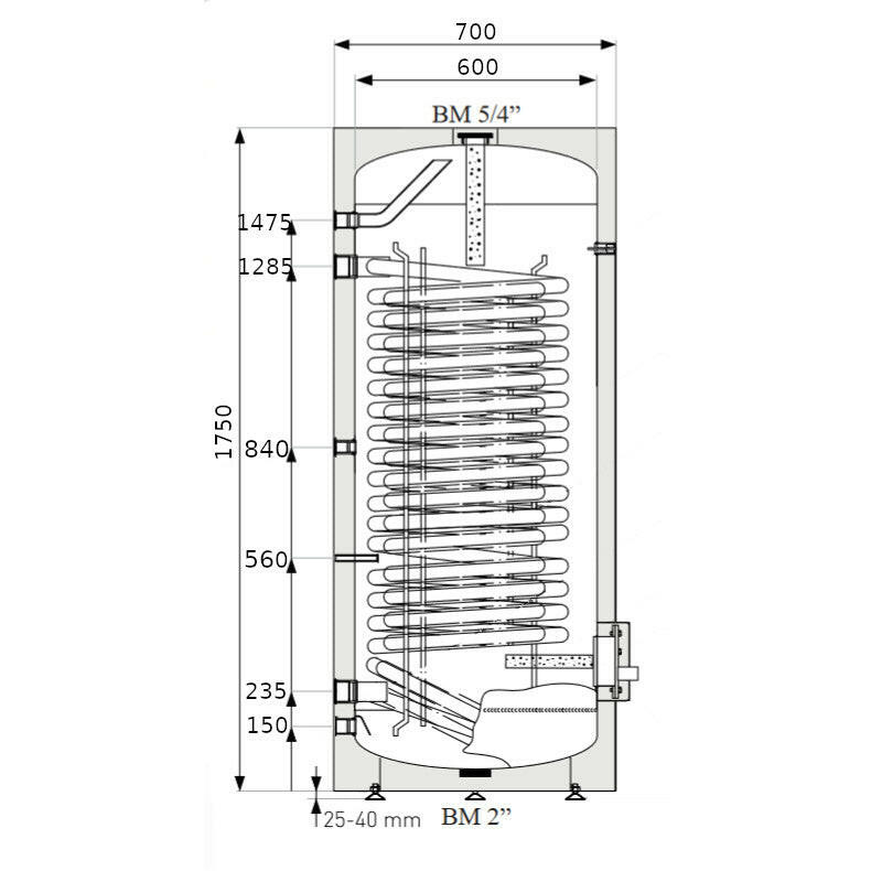 Heizer BSH-400 indirekt tároló hőszivattyúhoz álló,  fix szigetelés, 1 hőcserélő, 400l-1