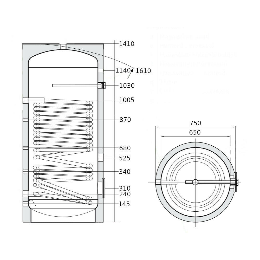 Heizer BSH-401R indirekt tároló hőszivattyúhoz álló,  fix szigetelés, 1 hőcserélő 4,5m2 , 400l-1