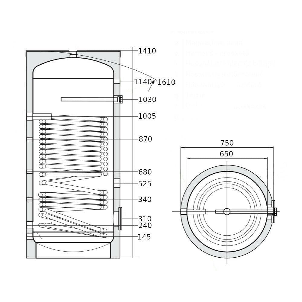 Heizer BSH - 401R indirekt tároló hőszivattyúhoz álló, fix szigetelés, 1 hőcserélő 4,5m2 , 400l (BSH401R)