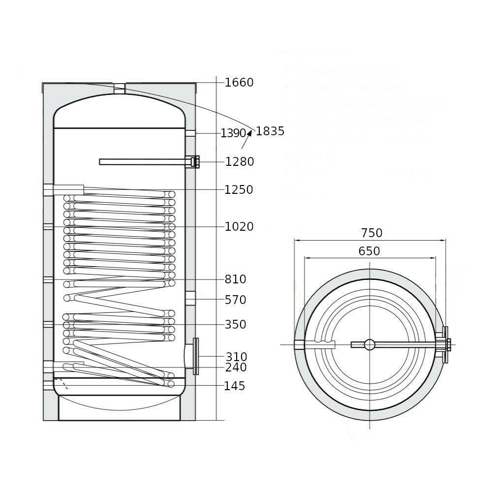Heizer BSH - 501R indirekt tároló hőszivattyúhoz álló, fix szigetelés, 1 hőcserélő 5,7m2 , 500l (BSH501R)