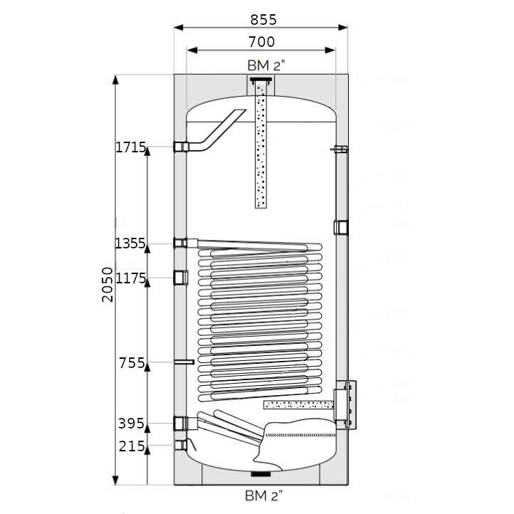 Heizer BSH-700 indirekt tároló hőszivattyúhoz álló,  fix szigetelés, 1 hőcserélő , 700l-1