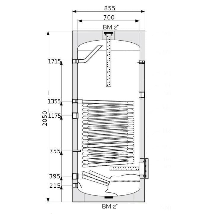 Heizer BSH - 700 indirekt tároló hőszivattyúhoz álló, fix szigetelés, 1 hőcserélő , 700l (BSH700)