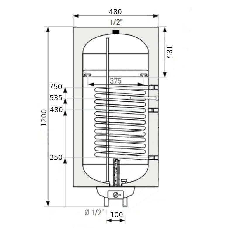 Heizer Plus - 120 (jobbos) indirekt fali tároló, 1 hőcserélő, fix szigetelés, 2 kW fűtőbetét (PLUS - 120)