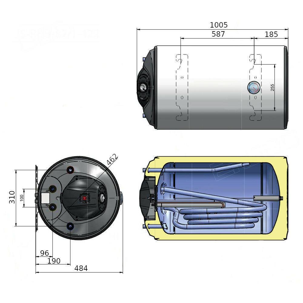 Heizer PLUS - RHB - 102 2kW fali indirekt tároló fekvő, elektromos fűtőbetéttel 100l (PLUS - RHB - 102)