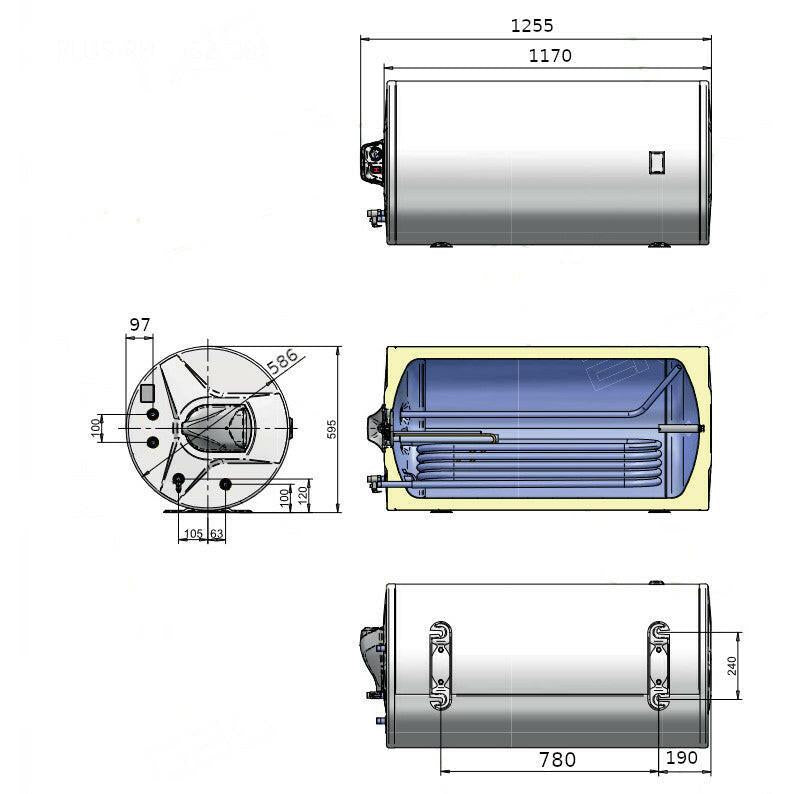 Heizer PLUS - RHB - 202 3kW fali indirekt tároló fekvő, elektromos fűtőbetéttel 200l (PLUS - RHB - 202)