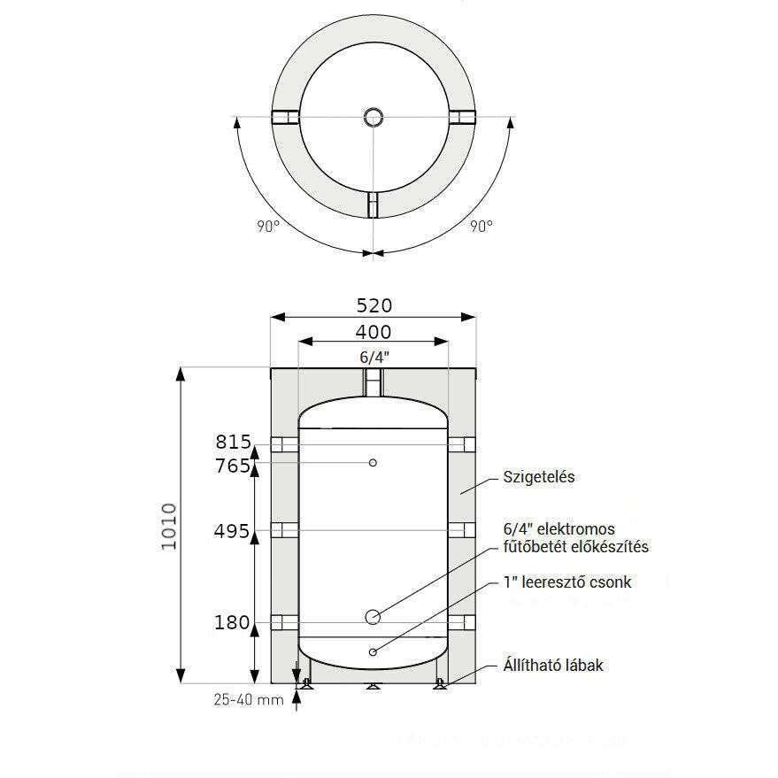 Heizer PUS-100 puffertároló hőcserélő nélkül, fix szigetelés-1