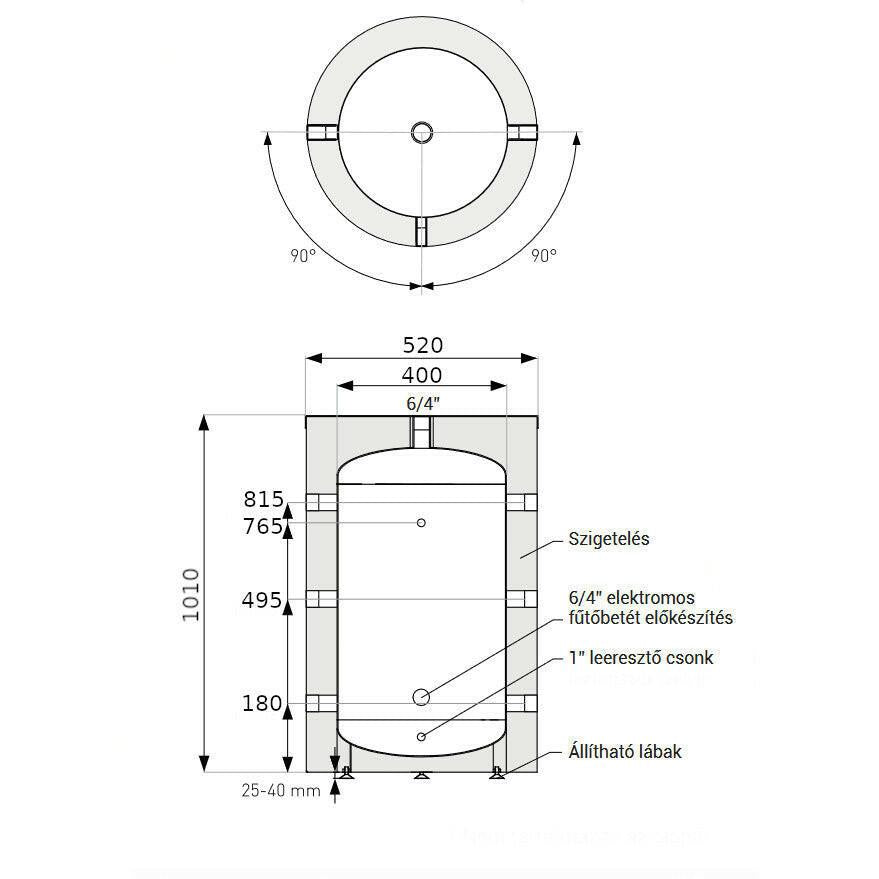 Heizer PUS - 100 puffertároló hőcserélő nélkül, fix szigetelés (PUS100)