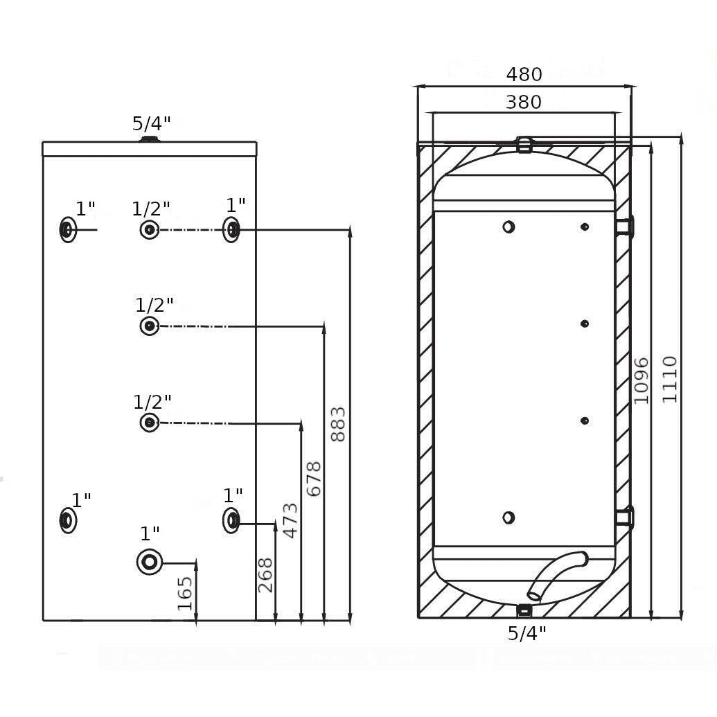 Heizer PUS - 103 R puffertároló (fűtővíz) hőcserélő nélkül, fix szigetelés, 6 bar (PUS103)
