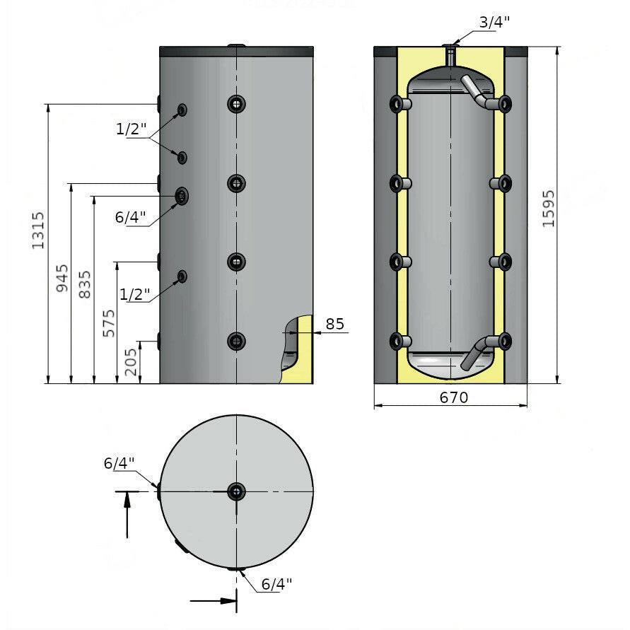 Heizer PUS - 302 puffertároló hőcserélő nélkül, fix szigetelés (PUS302)