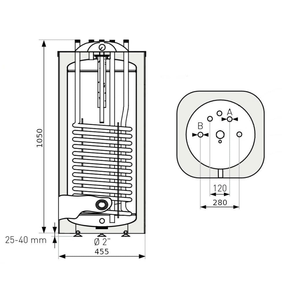 Heizer S - 100 indirekt tároló álló, szögletes forma, 1 hőcserélő, fix szigetelés, 100l (S100)