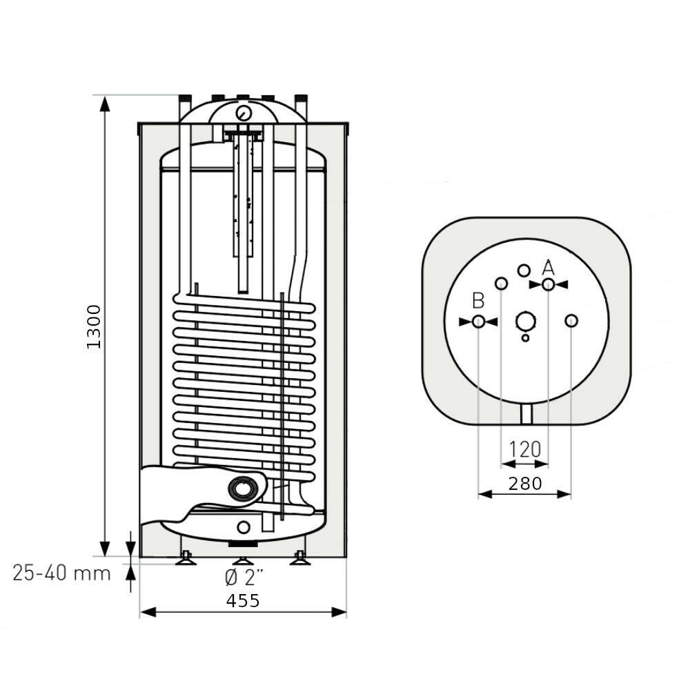 Heizer S-140 indirekt tároló álló, szögletes forma, 1 hőcserélő, fix szigetelés, 140l-1