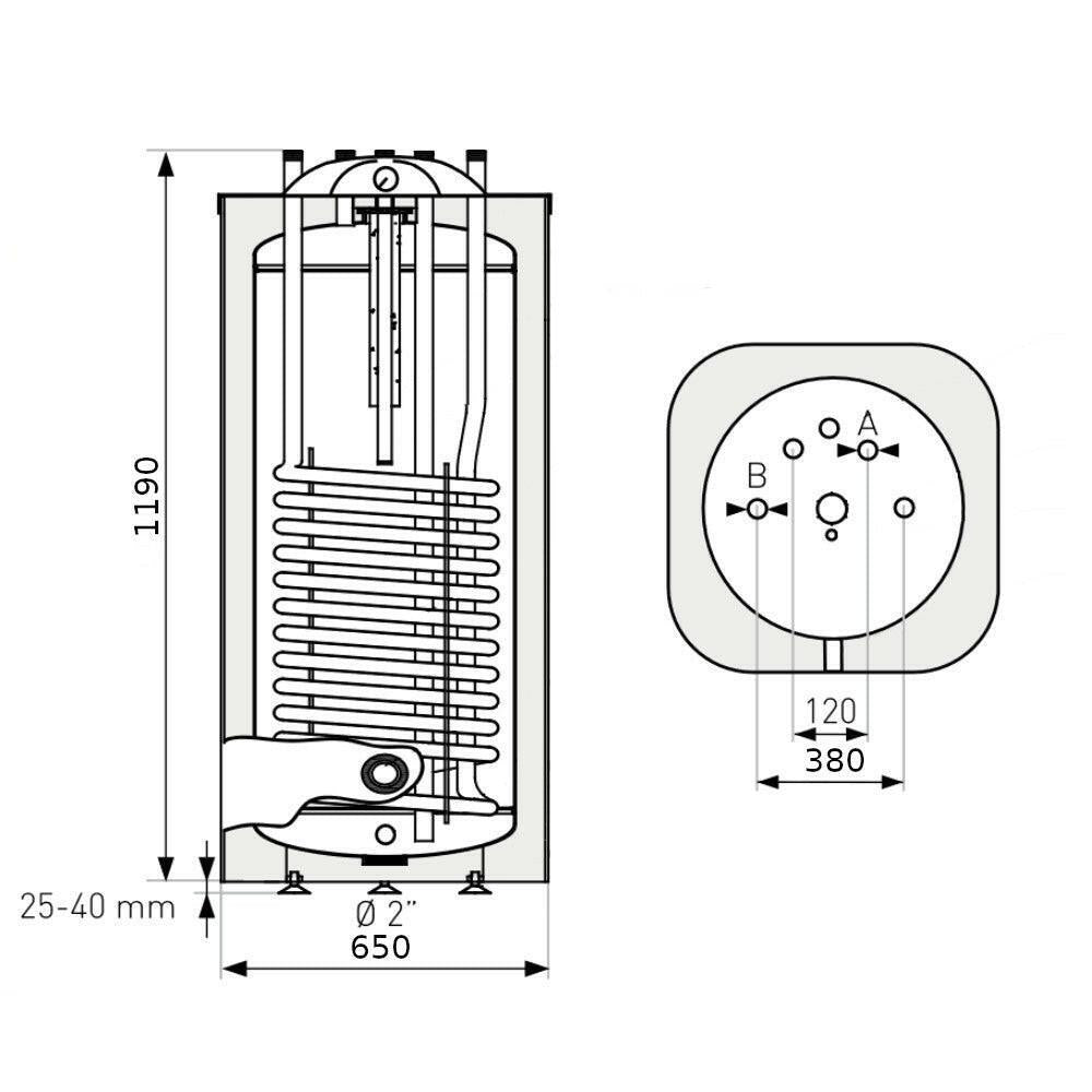 Heizer S - 200 indirekt tároló álló, szögletes forma, 1 hőcserélő, fix szigetelés, 200l (S200)