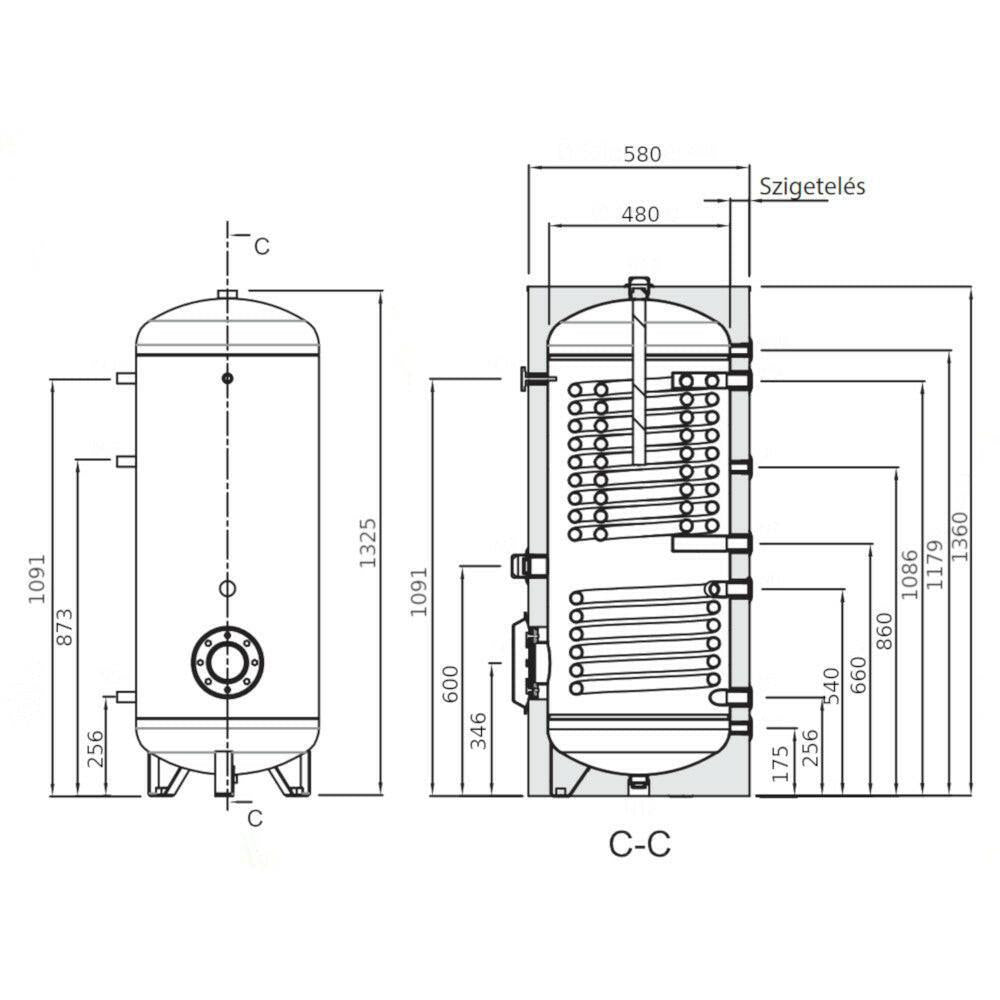 Heizer SOH - 203 indirekt tároló hőszivattyúhoz, álló, 2 hőcserélő, fix szigeteléssel, 200l (SOH - 203)
