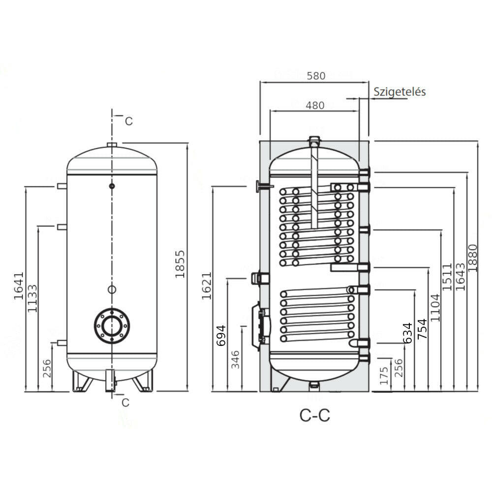 Heizer SOH-303 indirekt tároló hőszivattyúhoz, álló, 2 hőcserélő, fix szigeteléssel, 300l-1