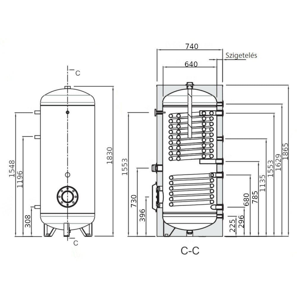 Heizer SOH-503 indirekt tároló hőszivattyúhoz, álló, 2 hőcserélő, fix szigeteléssel, 500l-1