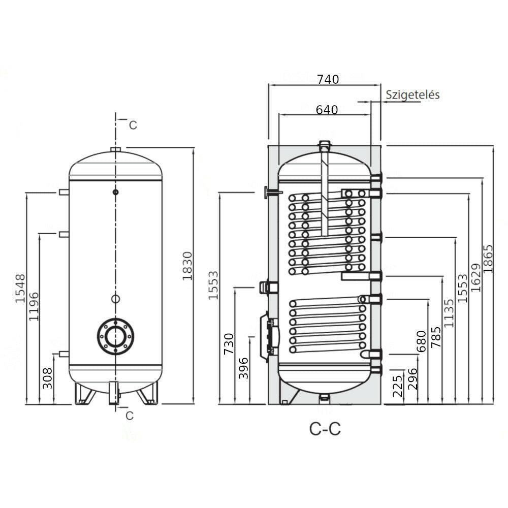 Heizer SOH - 503 indirekt tároló hőszivattyúhoz, álló, 2 hőcserélő, fix szigeteléssel, 500l (SOH - 503)