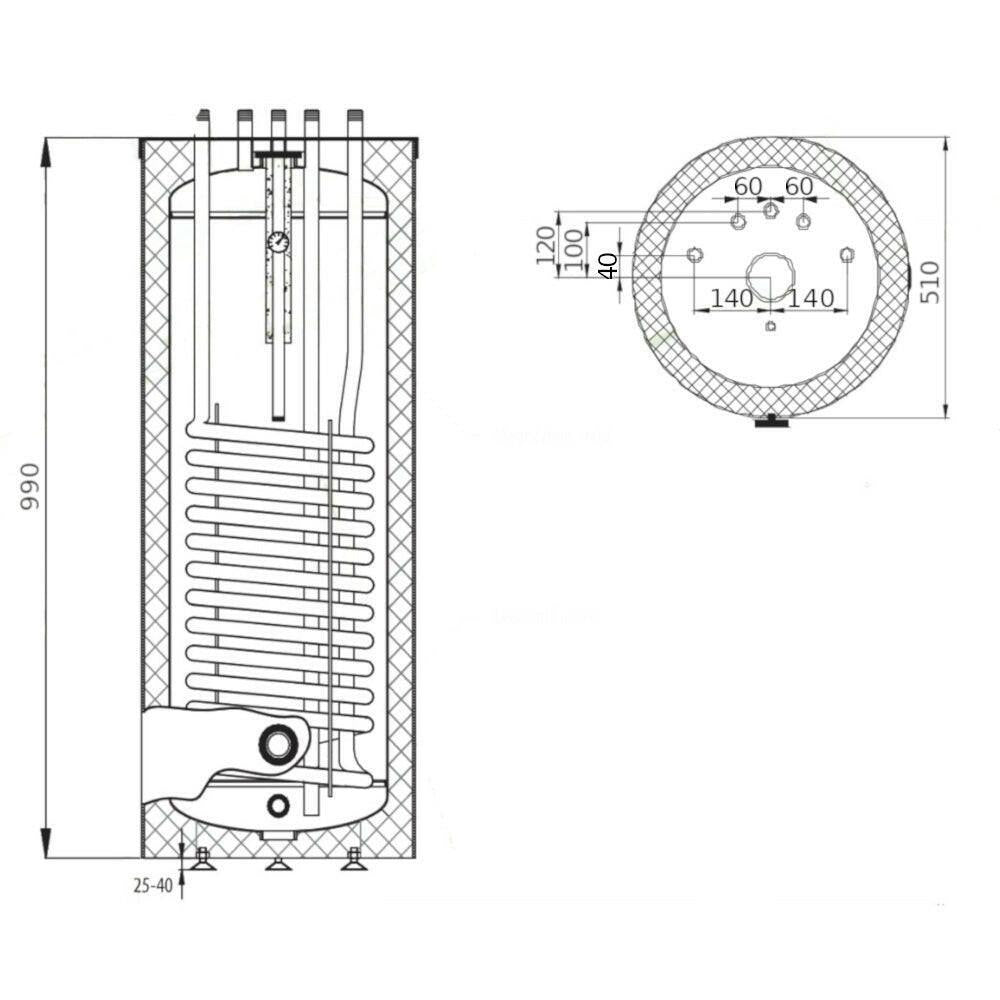 Heizer SR - 100 indirekt tároló álló, hengeres forma, 1 hőcserélő, fix szigetelés, 100l (SR100)