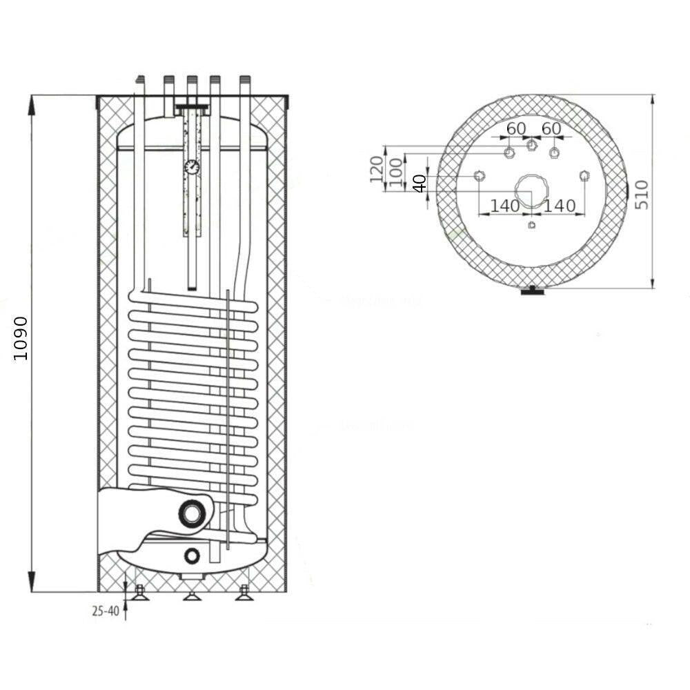 Heizer SR - 120 indirekt tároló álló, hengeres forma, 1 hőcserélő, fix szigetelés, 120l (SR120)