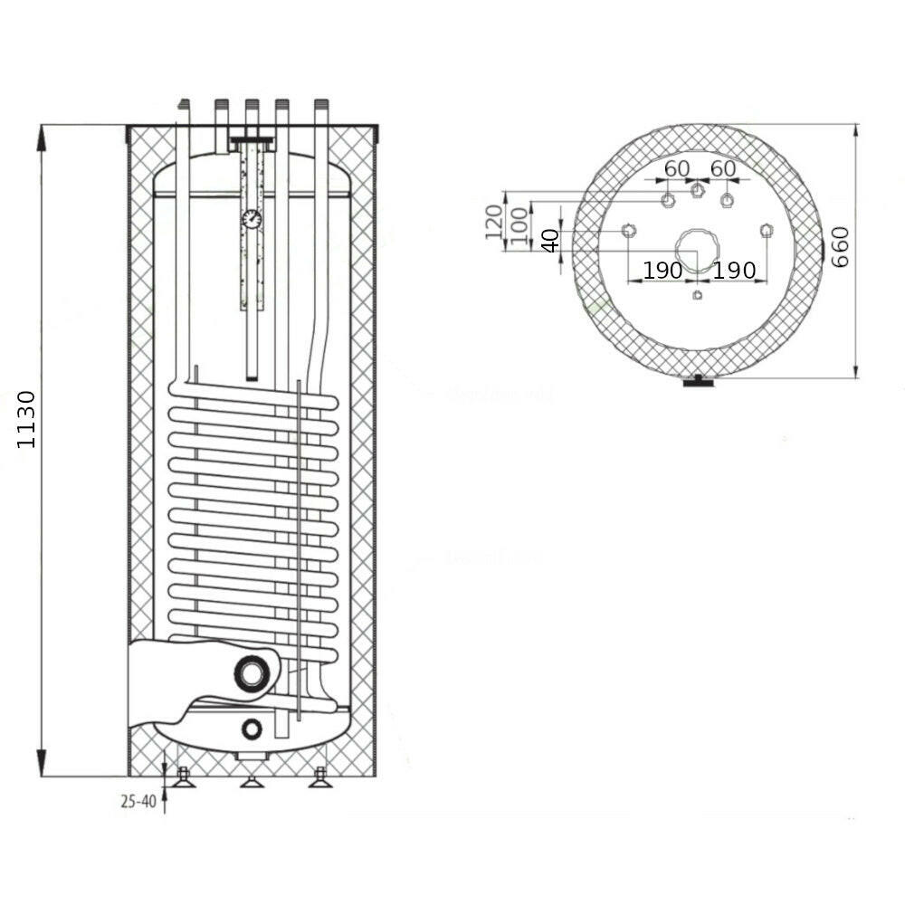 Heizer SR-200 indirekt tároló álló, hengeres forma, 1 hőcserélő, fix szigetelés, 200l-1