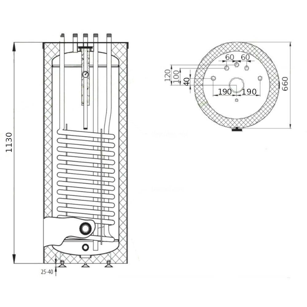 Heizer SR - 200 indirekt tároló álló, hengeres forma, 1 hőcserélő, fix szigetelés, 200l (SR200)