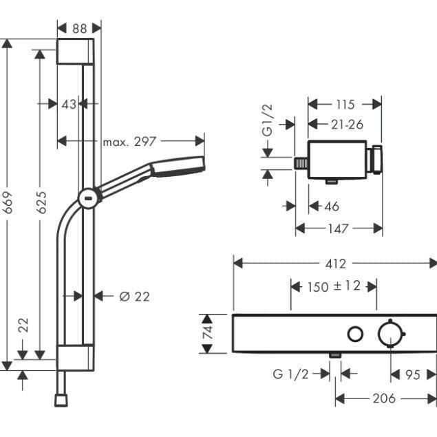 Hansgrohe Pulsify Select Zuhanyrendszer 105, 3 jet RelAXORation, kézizuhannyal termosztáttal