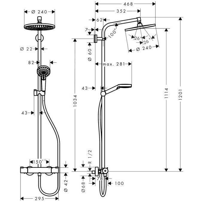 Hansgrohe Crometta S 240 1jet Showerpipe termosztátos csapteleppel DN15 króm (27267000)