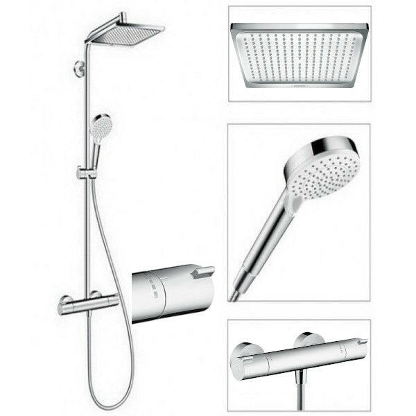 Hansgrohe Crometta E 240 Showerpipe króm termosztatikus zuhanycsappal (falon kívüli)-3