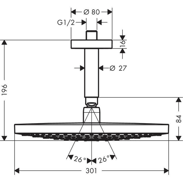 Hansgrohe Raindance Select S 300 2jet fejzuhany mennyezeti csatlakozóval DN15 fehér/króm-2