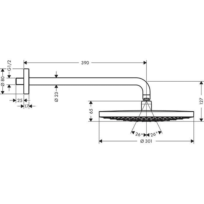 Hansgrohe Raindance Select S 300 2jet fejzuhany 390 mm - es zuhanykarral DN15 fehér/króm (27378400)