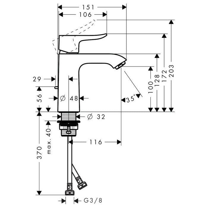 Hansgrohe Metris mosdócsaptelep 110 automata lefolyógarnitúrával