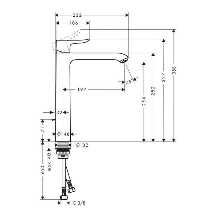 Hansgrohe Metris mosdócsaptelep 260 mosdótálakhoz, automata lefolyógarnitúrával