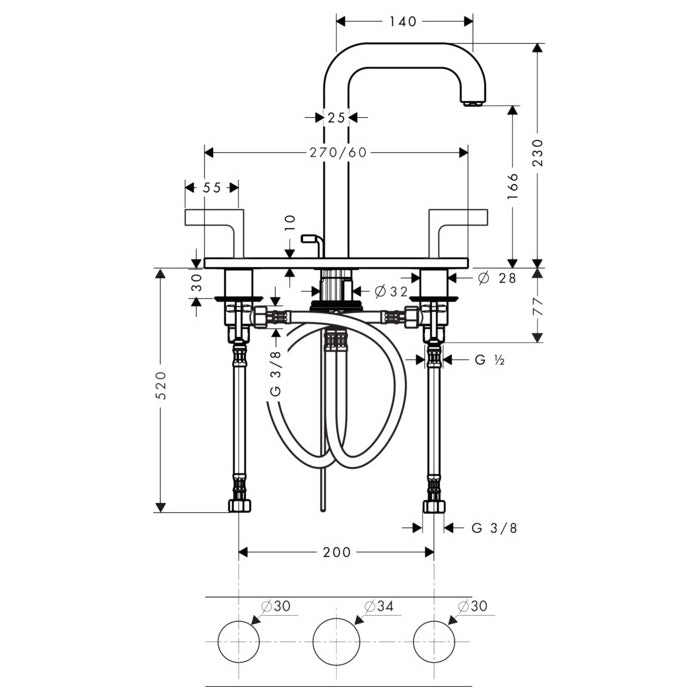 Hansgrohe Axor Citterio mosdócsaptelep 3 ly. fordító karos-1