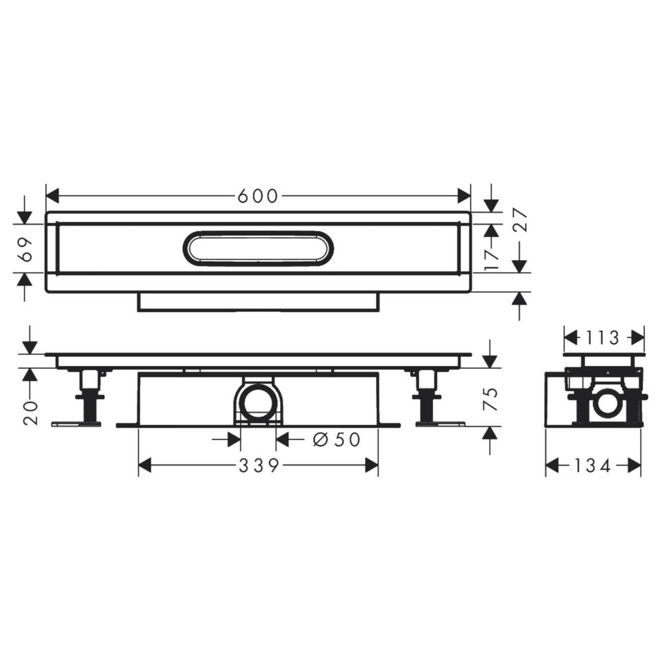 Hansgrohe uBox universal teljes szett standard telepítéshez- 60 cm, zuhanylefolyó készlethez-1