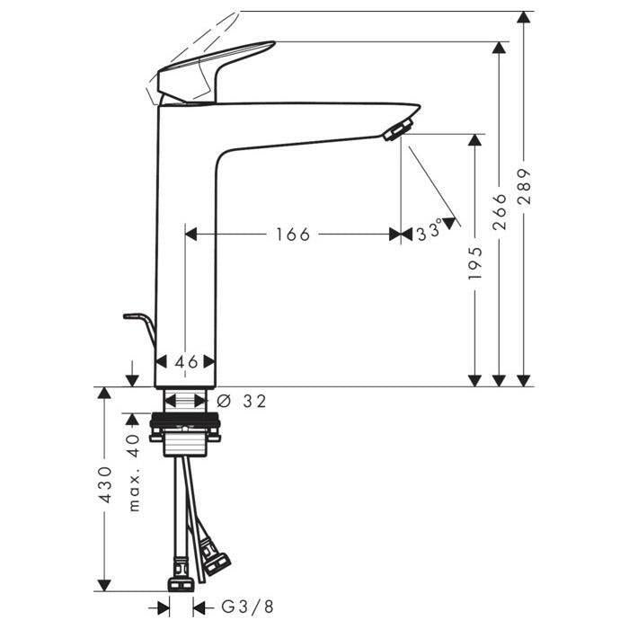 Hansgrohe Logis egykaros mosdócsaptelep 190mm, leeresztővel, króm (71090000)