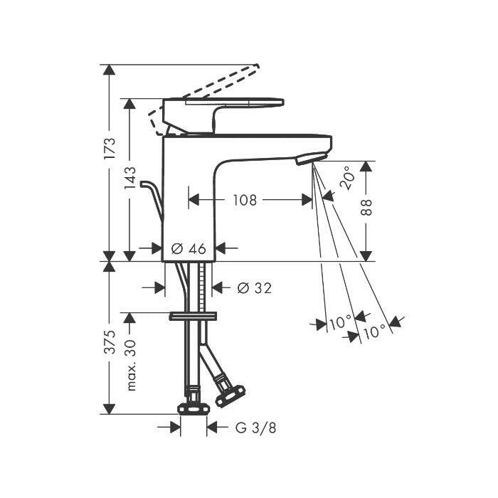 Hansgrohe Vernis Blend egykaros mosdócsaptelep 100, automata lefolyógarnitúrával matt fekete-1