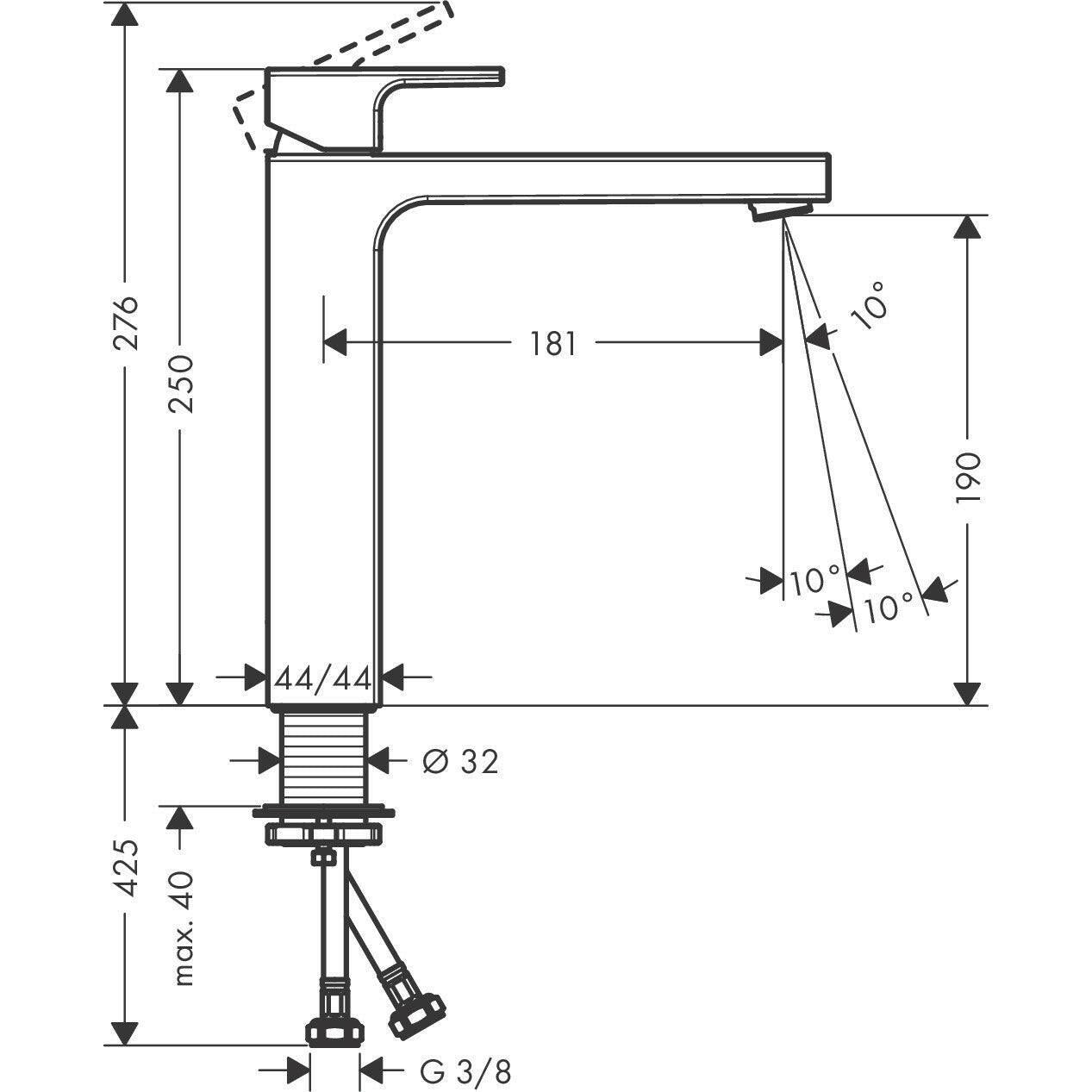 Hansgrohe Vernis Shape egykaros mosdócsaptelep 190, lefolyógarnitúra nélkül