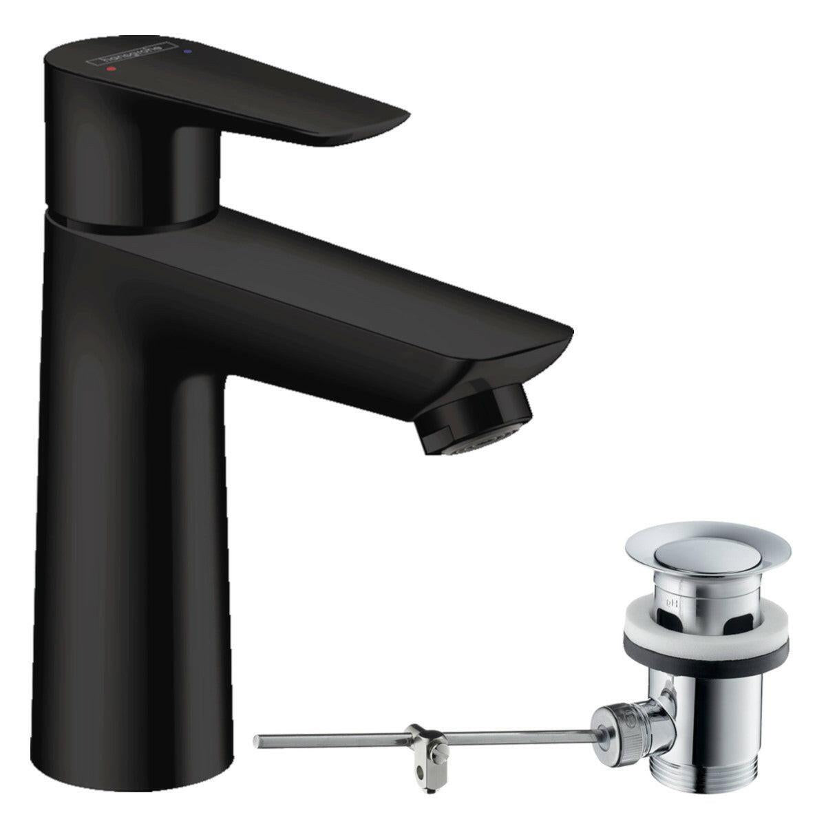 Hansgrohe Talis E egykaros mosdócsaptelep 110 automata lefolyógarnitúrával matt fekete