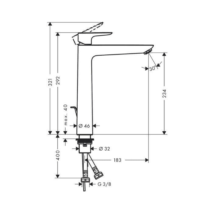 Hansgrohe Talis E Matt fekete egykaros mosdócsaptelep 240 automata lefolyógarnitúrával ( 71716670 )