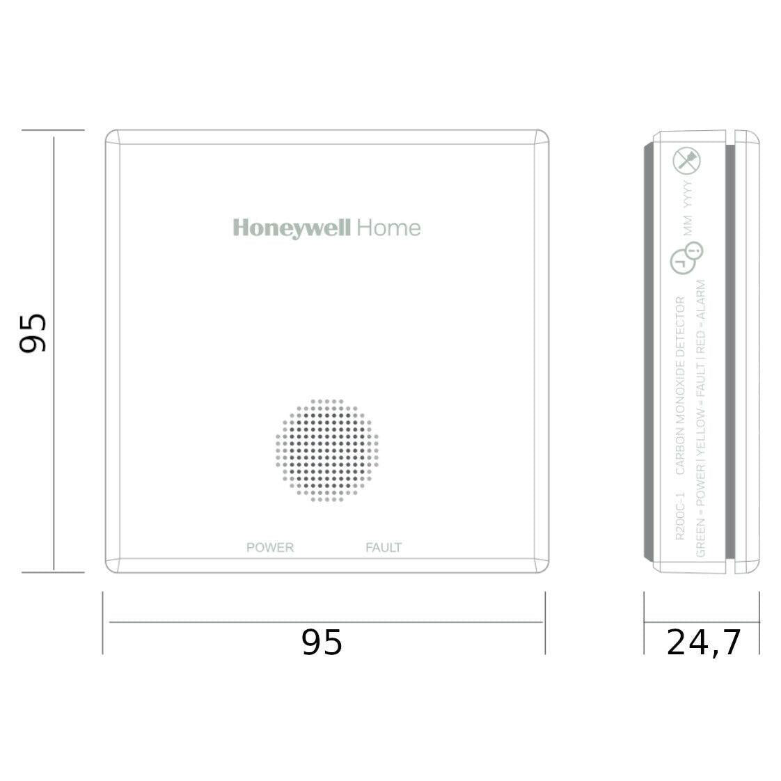 Honeywell szén - monoxid (CO) vészjelző, IP44 - es, 10 év garanciával (R200C - 2)