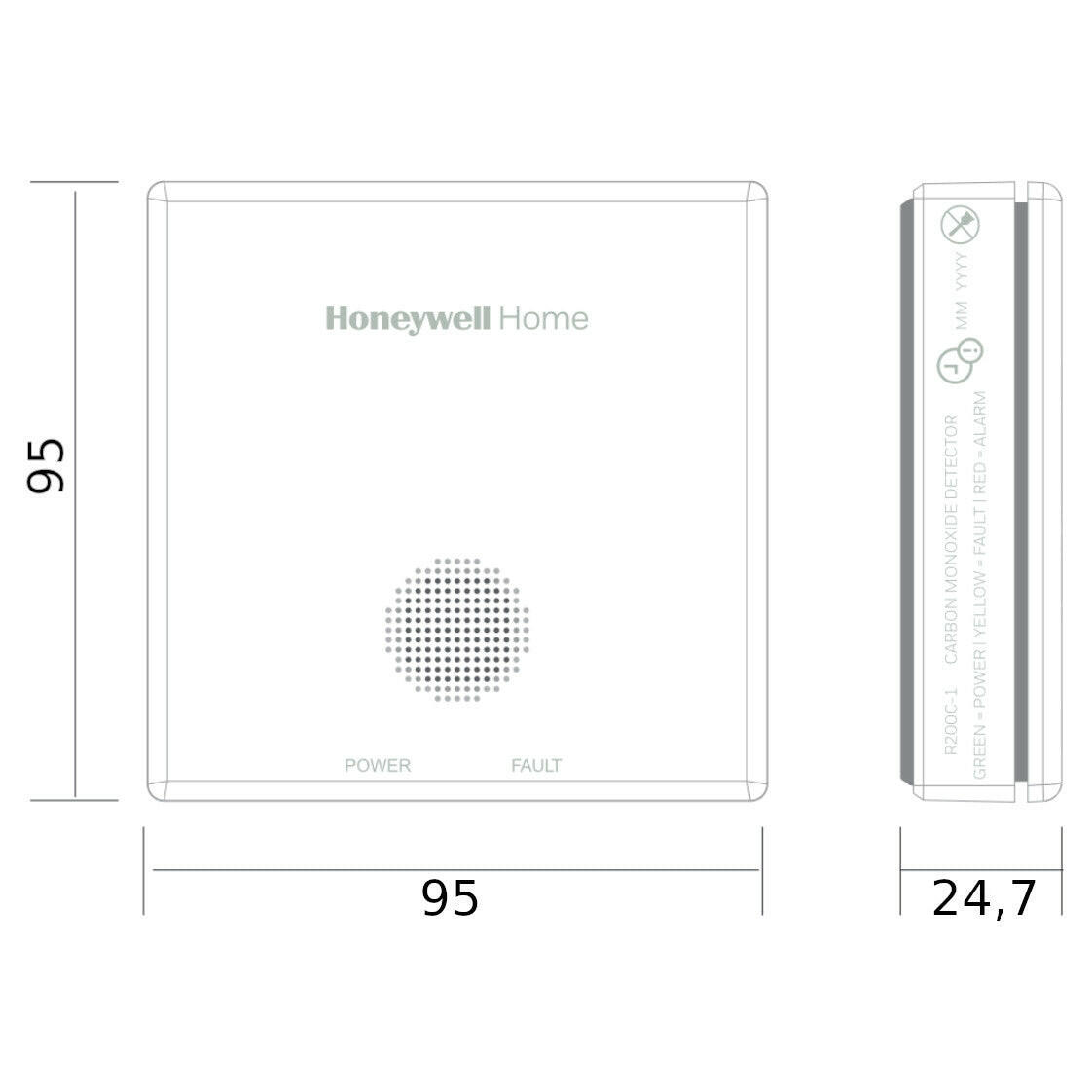 Honeywell szén-monoxid (CO) vészjelző, RF modullal, IP44-es, 10 év garanciával (R200C-N2)-2