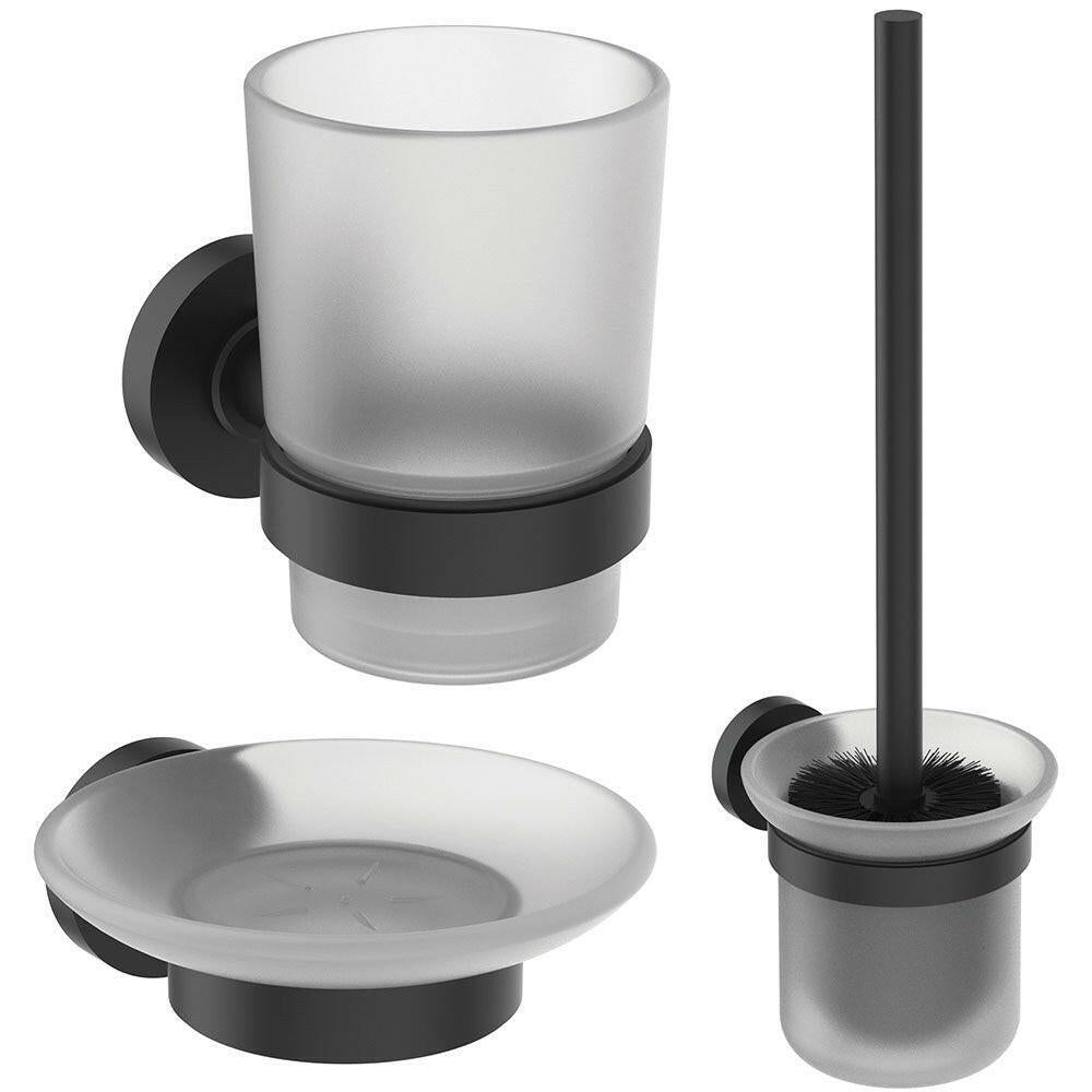 Ideal Standard IOM fürdőszobai kiegészítő készlet: WC kefe + tartó, üvegpohár + tartó, szappantartó (A9245XG)