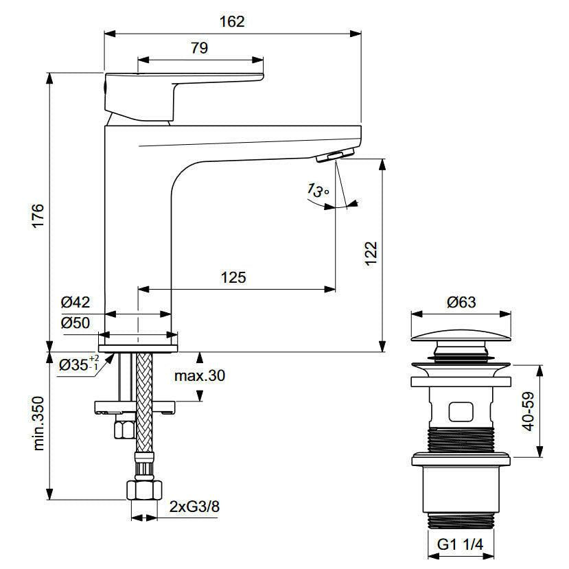 Ideal Standard Cerafine O mosdó csaptelep, Click - Clack leeresztővel, matt fekete (BD131XG)