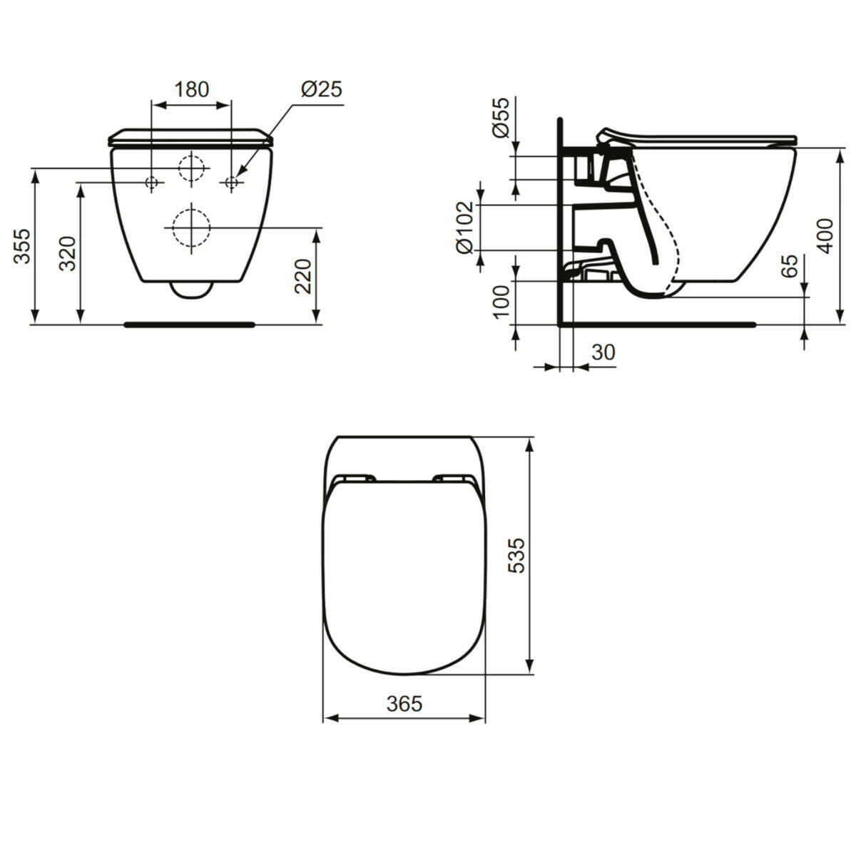 Ideal Standard Tesi WC csésze fali, mélyöblítésű, matt fekete-5