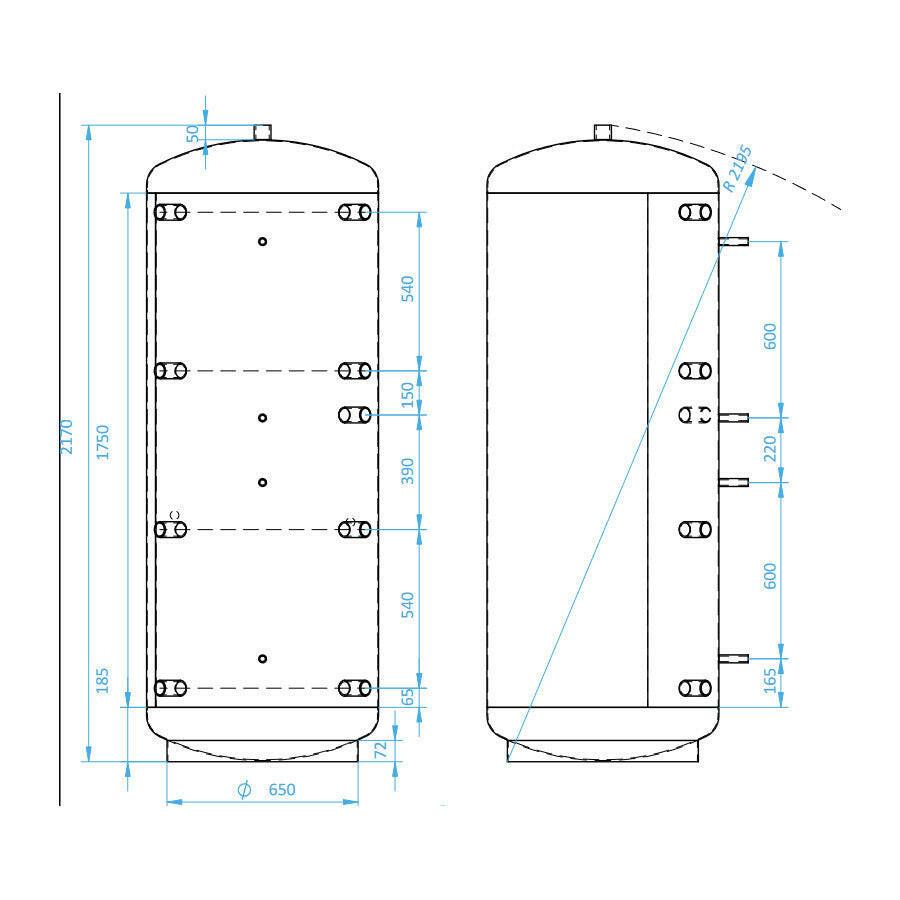 Install Storax HS puffertároló, 1000l, D=790mm, hőcserélő nélkül (SH - 0 - 100079)