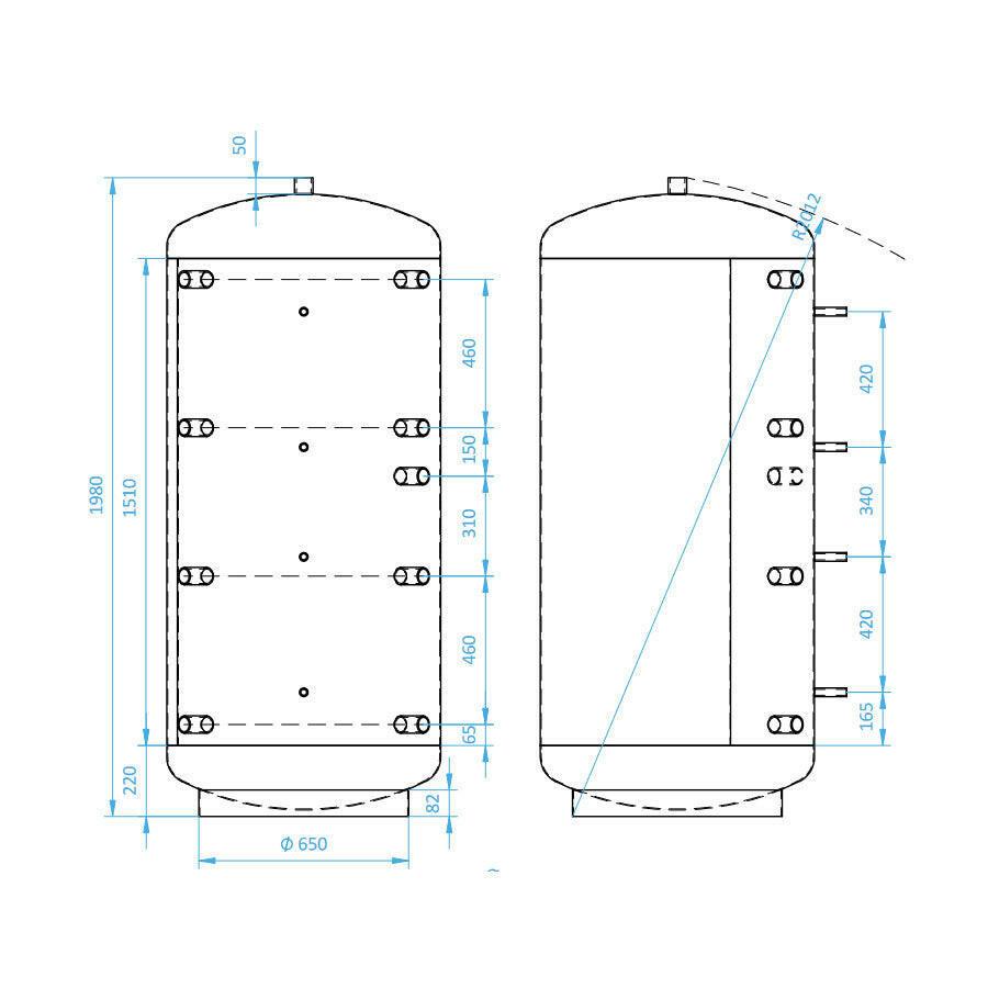 Install Storax HS puffertároló, 1000l, D=850mm, hőcserélő nélkül (SH - 0 - 100085)