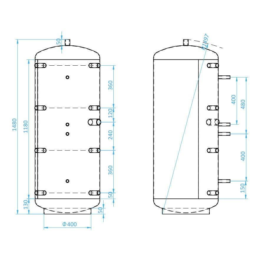 Install Storax HS puffertároló, 300l, hőcserélő nélkül (SH - 0 - 300)