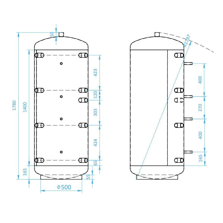 Install Storax HS puffertároló, 500l, hőcserélő nélkül (SH - 0 - 500)