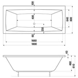 Jika Cubito Pure akril kád 180x80 cm, lábbal, középlefolyóval, fehér-1