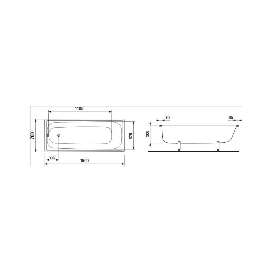 Jika Riga acéllemez kád, egyenes, 150x70 cm, fehér ( H2340500000001 )