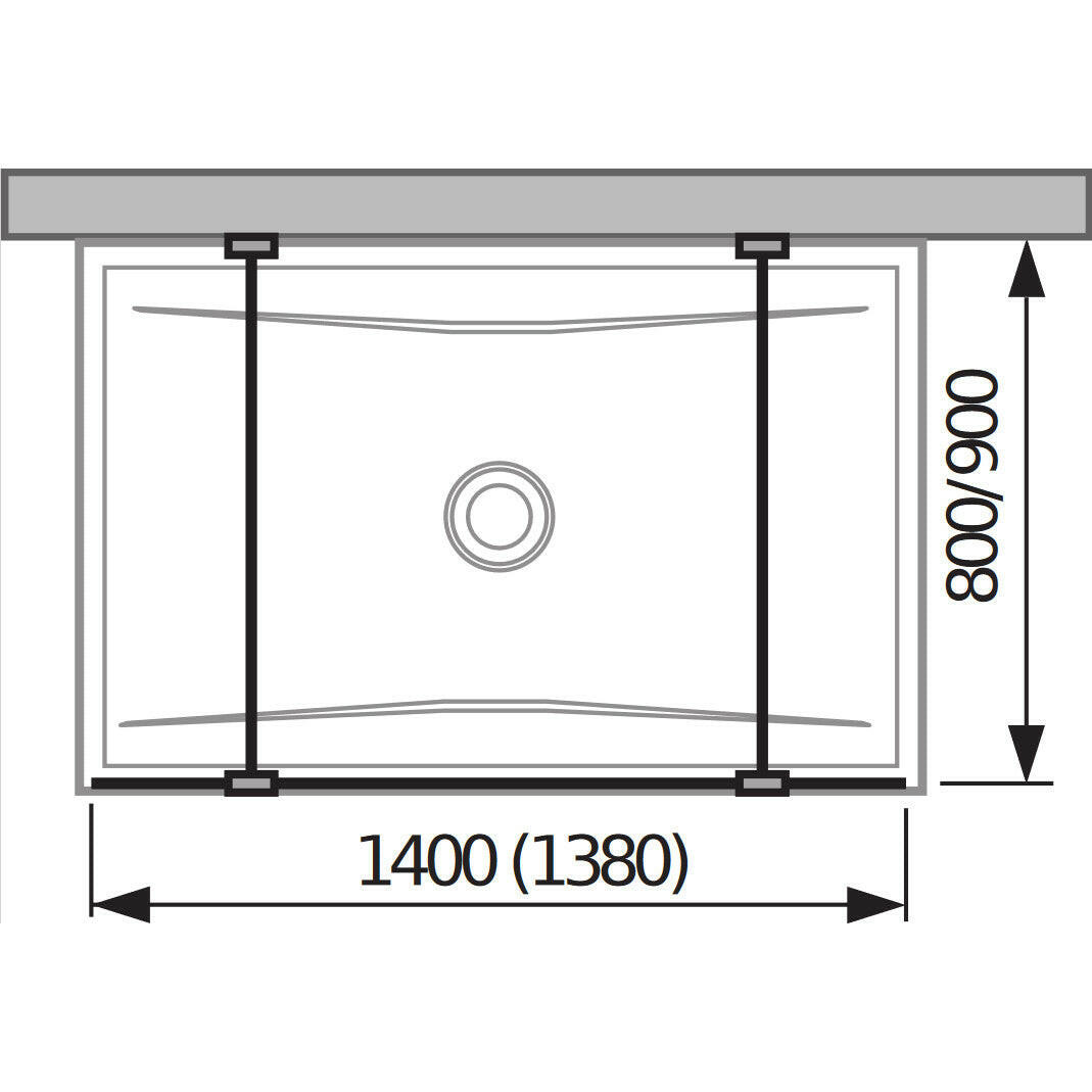 Jika Cubito Pure 140 üvegfal, rögzített, két támasszal, ezüst/átlátszó üveg,  138x200 cm-1